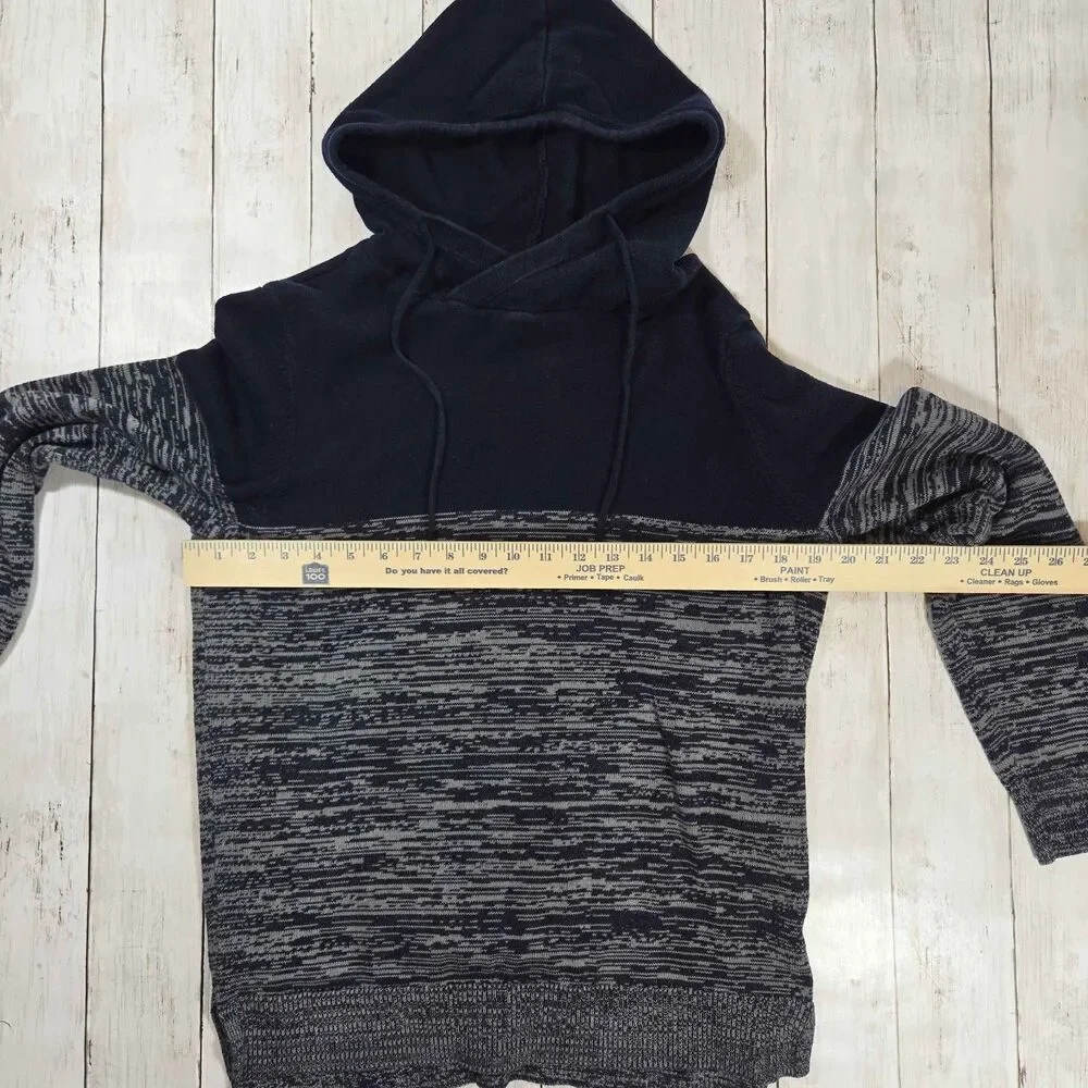 Express Mens Knit Hoodie Sweater Size M Navy Blue Gray Pullover Long Sleeve